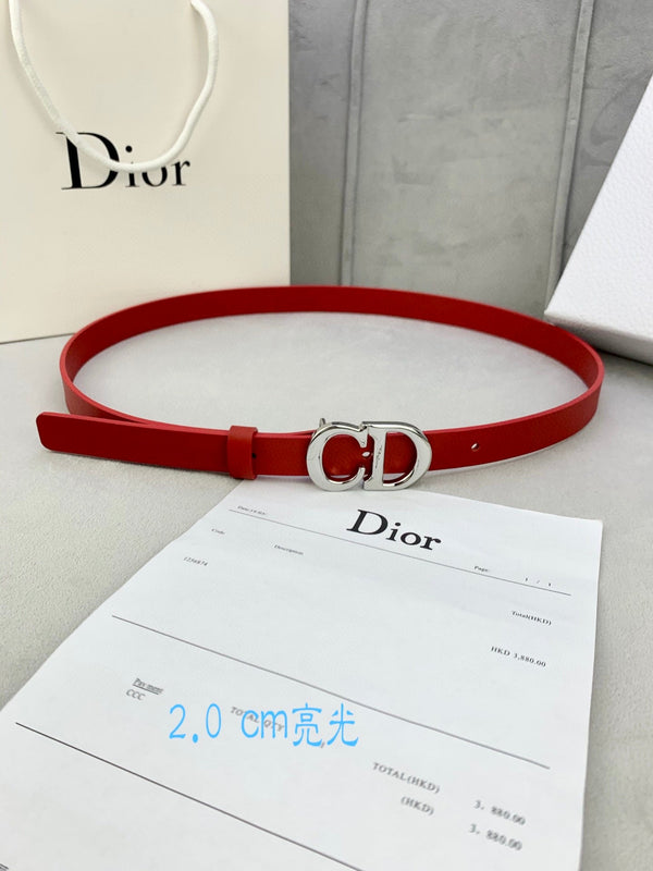 CD Saddle Belt 20mm Red Calfskin Metal Buckle