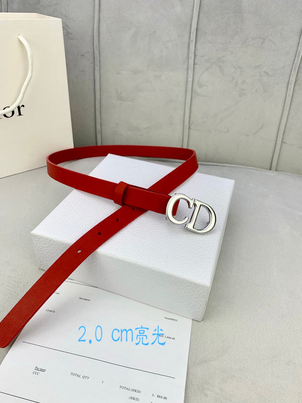 CD Saddle Belt 20mm Red Calfskin Metal Buckle