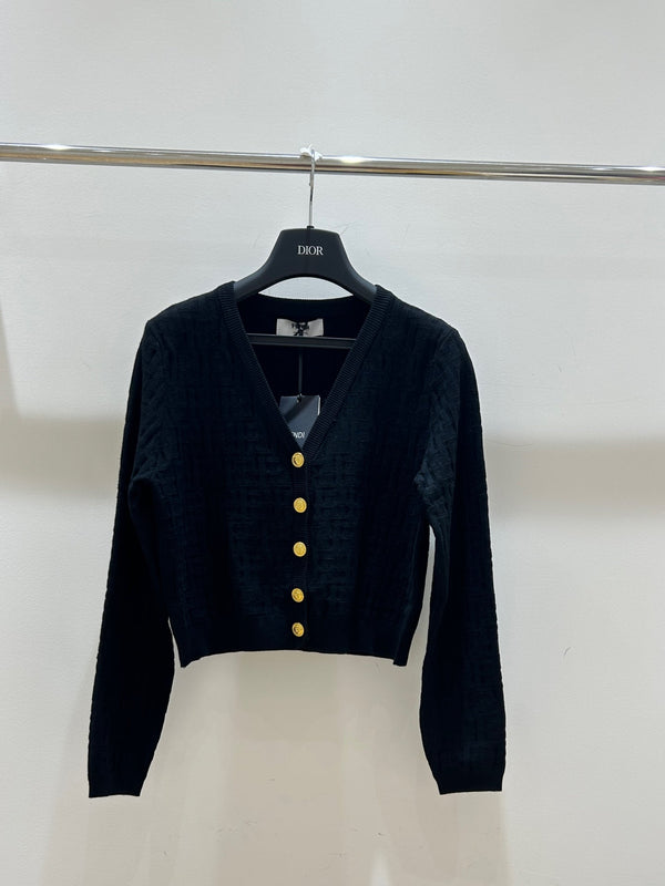 Fendi Letter Jacquard Viscose V-neck Long-Sleeved Cardigan
