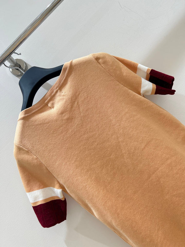 Fendi 25 Round Neck Knit Short-Sleeved Shirt Brown Tencel