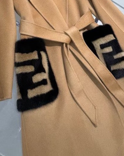 Fendi 25FW Double-Faced Cashmere Mink Heavy Coat