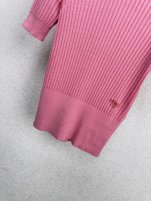 Fendi 25F Knitted Short Sleeves Shirt Pink Wool