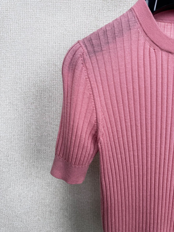 Fendi 25F Knitted Short Sleeves Shirt Pink Wool