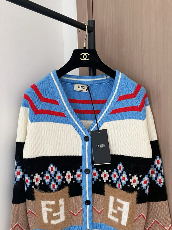 Fendi 25 Round Neck Pockets Mix Colors Viscose Cardigan