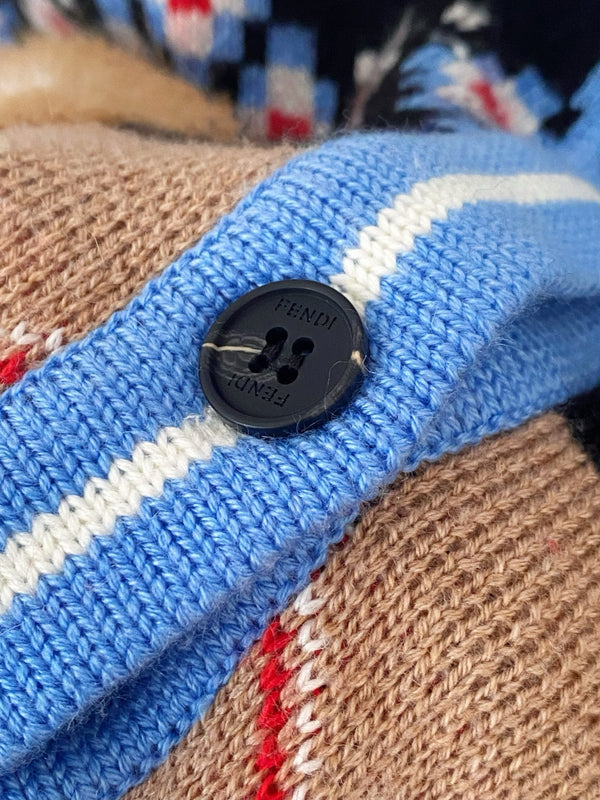 Fendi 25 Round Neck Pockets Mix Colors Viscose Cardigan