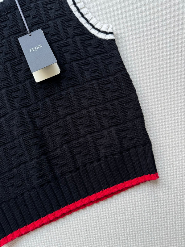 Fendi 25SS Double F Jacquard Knitted Wool Black Vest