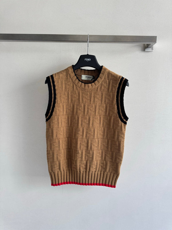 Fendi 25SS Double F Jacquard Knitted Wool Brown Vest
