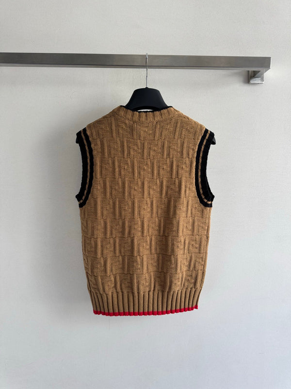 Fendi 25SS Double F Jacquard Knitted Wool Brown Vest
