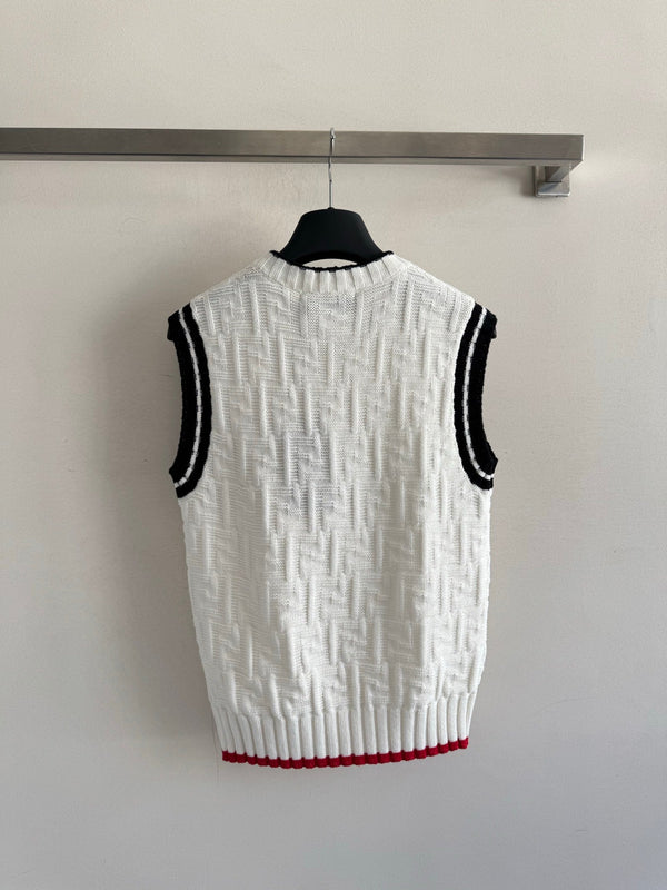 Fendi 25SS Double F Jacquard Knitted Wool White Vest