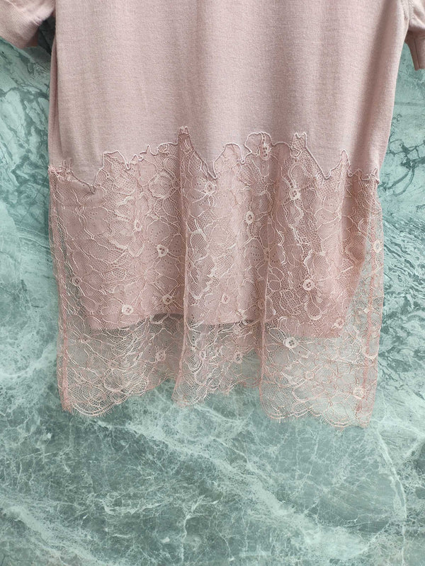 Fendi 25SS Polo Collar Lace Hem Soft Pink Cashmere Shirt