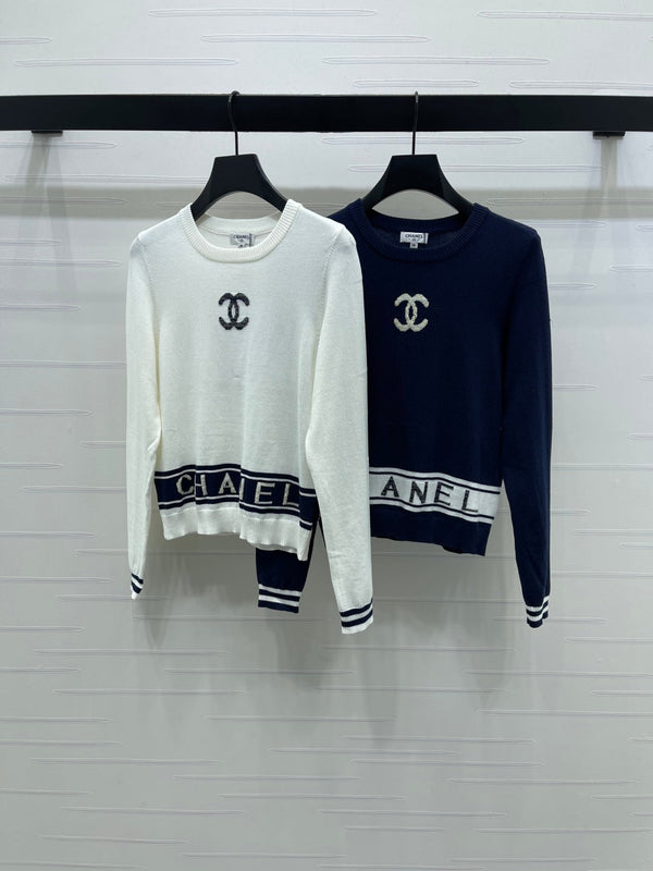 CC 25 Jacquard Double C Logo Pullover Sweater White Wool Cashmere