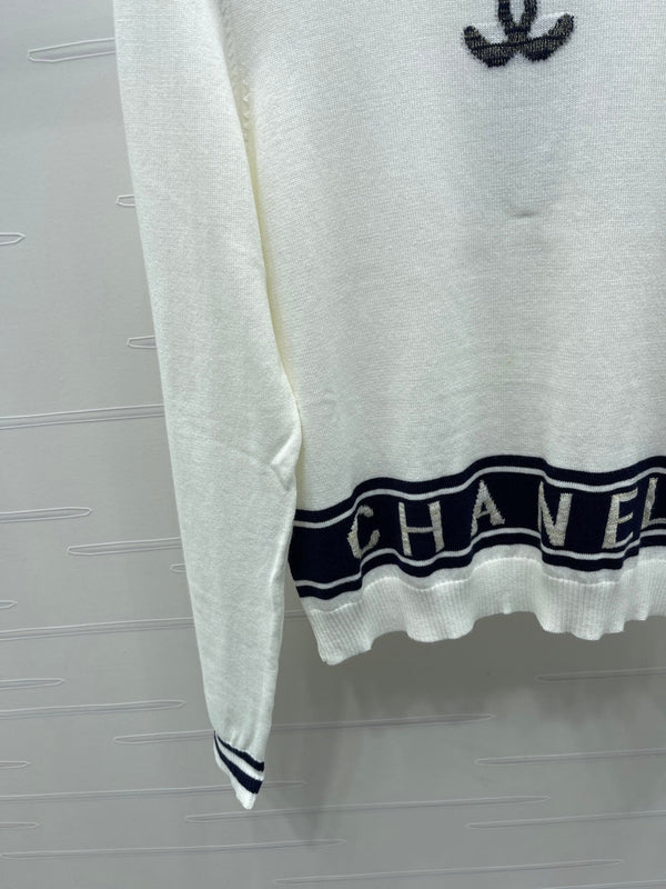 CC 25 Jacquard Double C Logo Pullover Sweater White Wool Cashmere