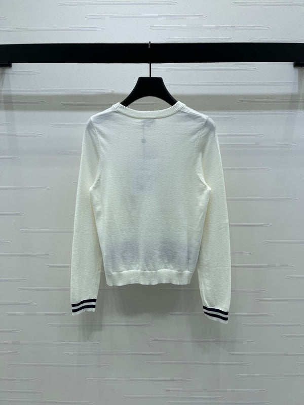 CC 25 Jacquard Double C Logo Pullover Sweater White Wool Cashmere
