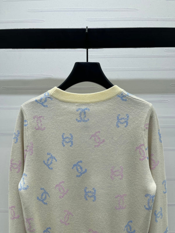 CC 25 Jacquard Long-Sleeved Pullover Sweater Yellow Wool