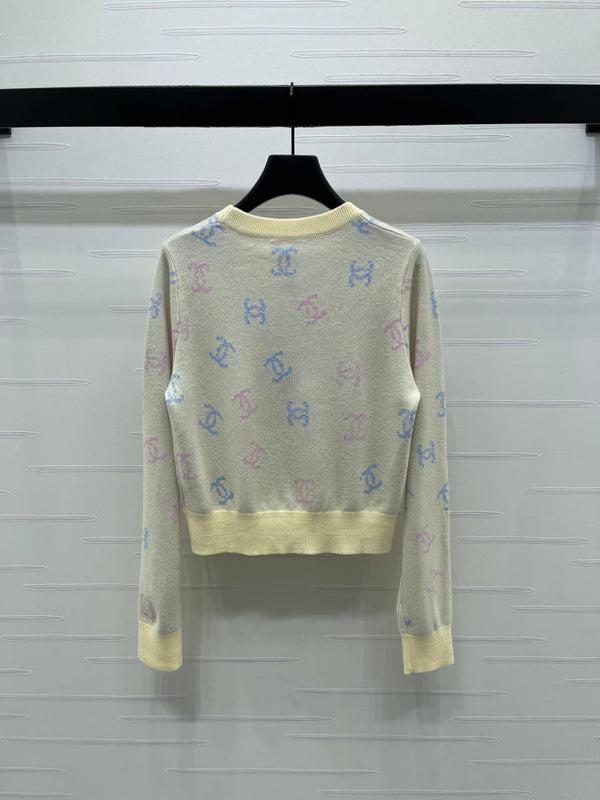 CC 25 Jacquard Long-Sleeved Pullover Sweater Yellow Wool