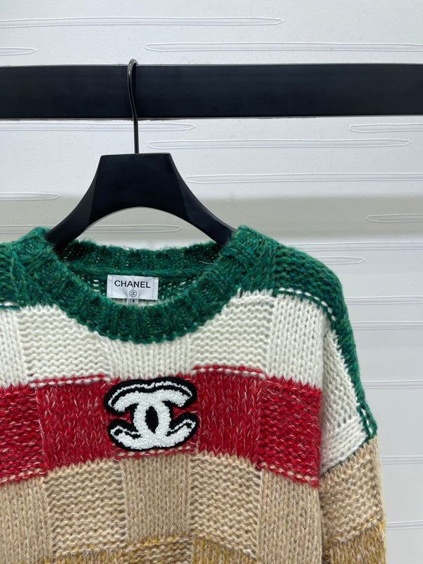 CC 25 Striped Long-Sleeved Pullover Sweater Green Wool