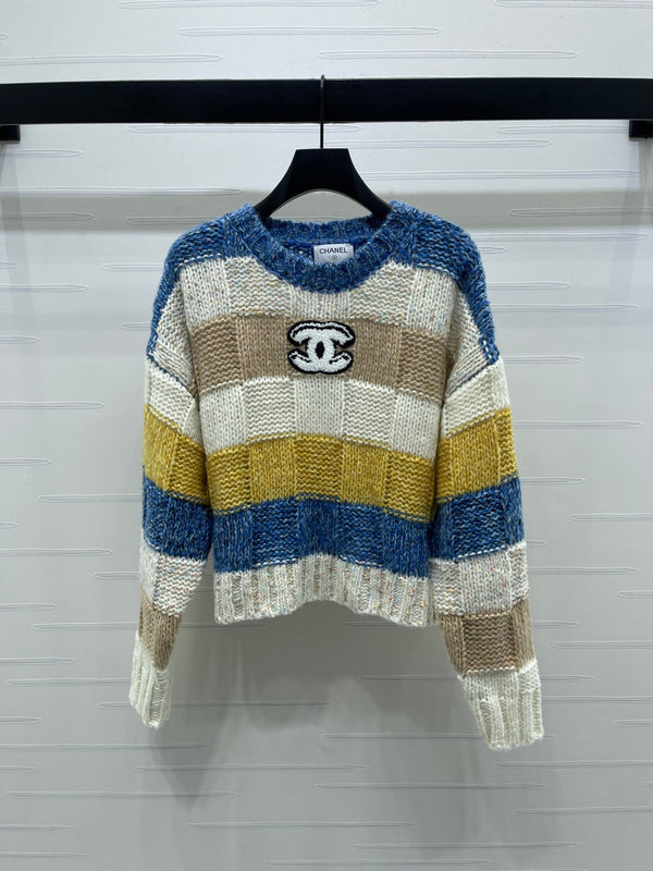 CC 25 Striped Long-Sleeved Pullover Sweater Blue Wool