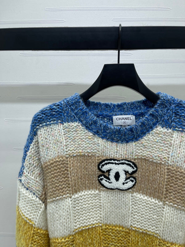 CC 25 Striped Long-Sleeved Pullover Sweater Blue Wool