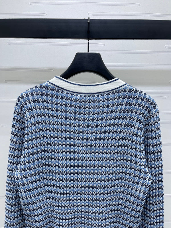 CC 25 Round Neck Knitted Wool Long-Sleeved Blue Cardigan