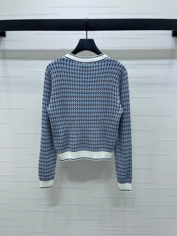 CC 25 Round Neck Knitted Wool Long-Sleeved Blue Cardigan