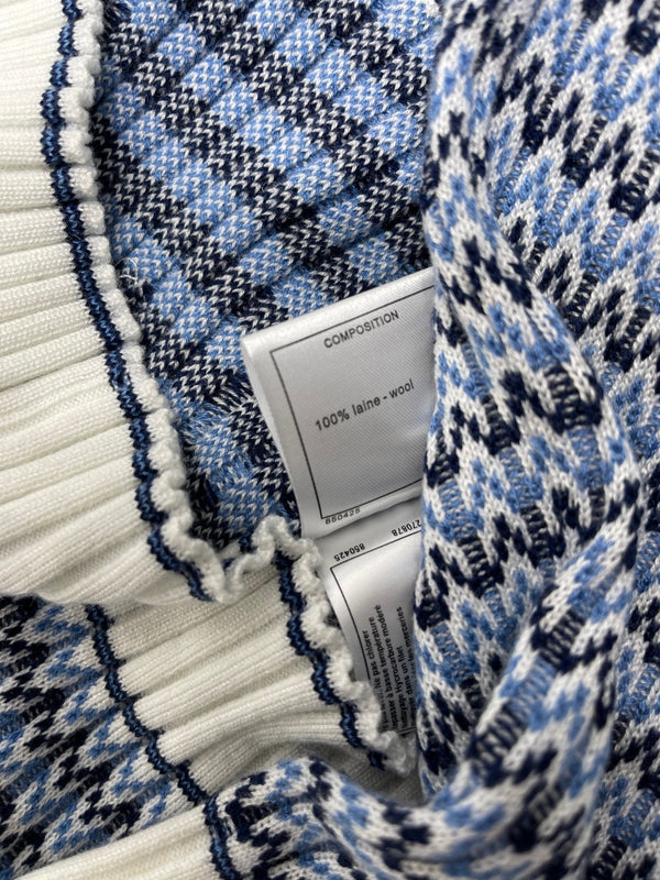 CC 25 Round Neck Knitted Wool Long-Sleeved Blue Cardigan