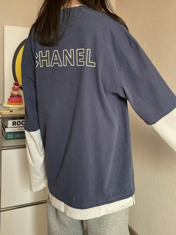 CC 25 Fake Two-Piece Design Long-Sleeved Sweater