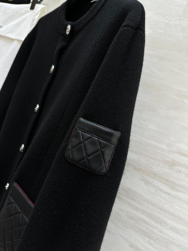 CC 24B Knitted Cashmere and Leather Black Cardigan