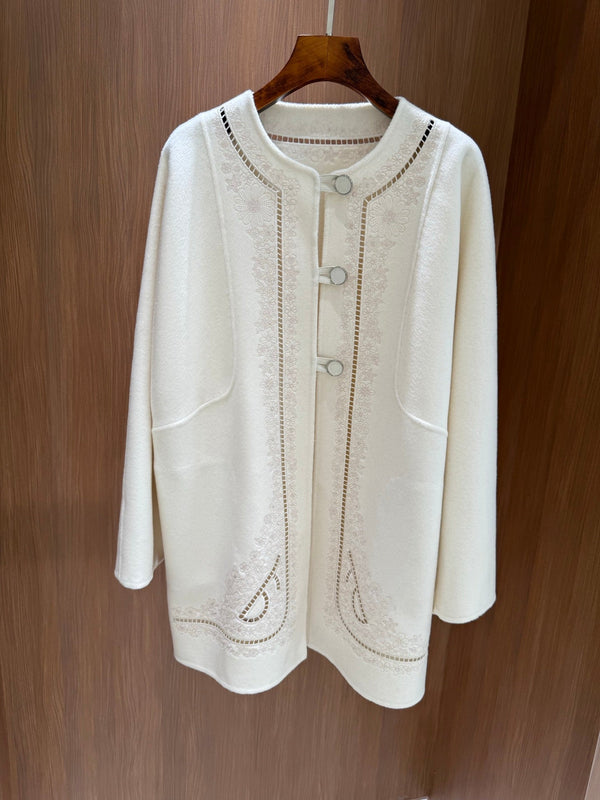 HM Couture Embroidered Cashmere Black Long Coat