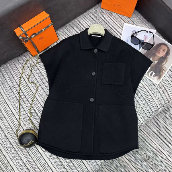 HM mid-length double-faced cashmere lapel black vest