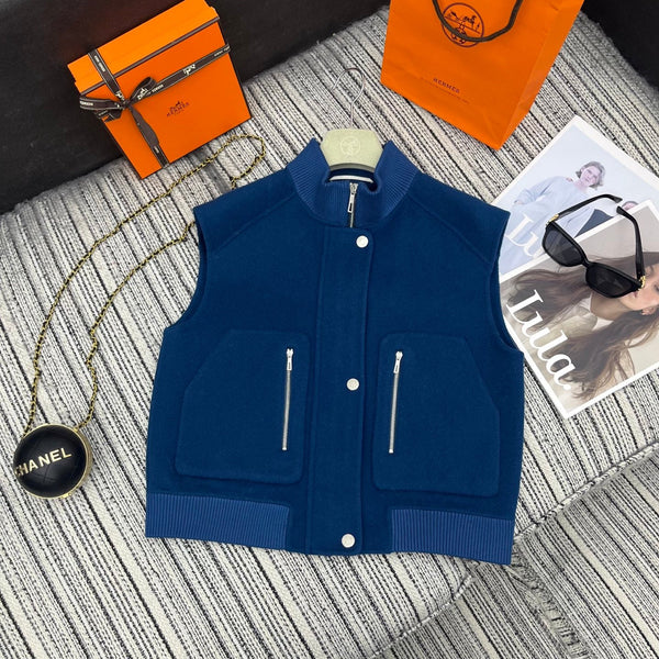 HM Stand-Up Collar Double-Faced Cashmere Blue Vest