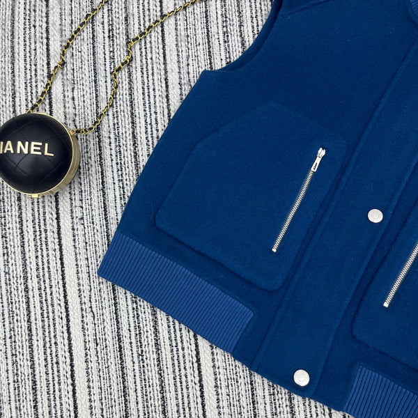 HM Stand-Up Collar Double-Faced Cashmere Blue Vest