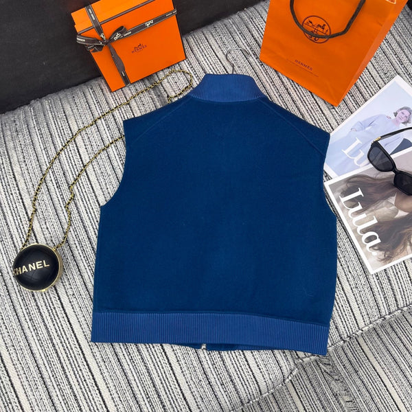 HM Stand-Up Collar Double-Faced Cashmere Blue Vest