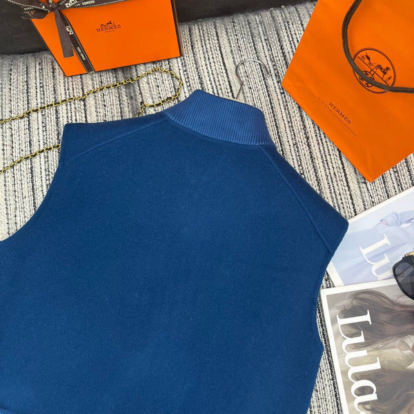 HM Stand-Up Collar Double-Faced Cashmere Blue Vest