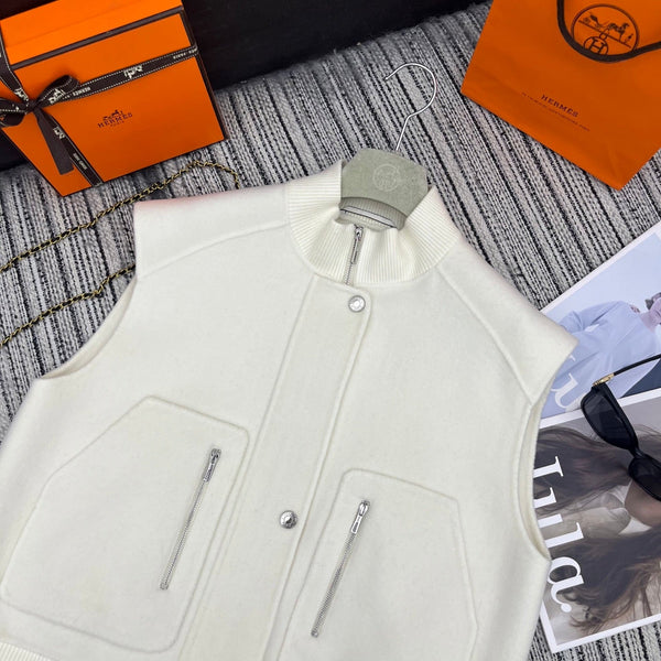 HM Stand-Up Collar Double-Faced Cashmere White Vest