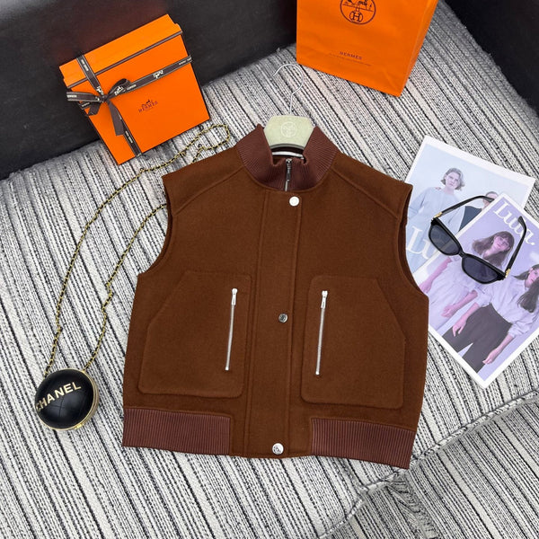 HM Stand-Up Collar Double-Faced Cashmere Brown Vest