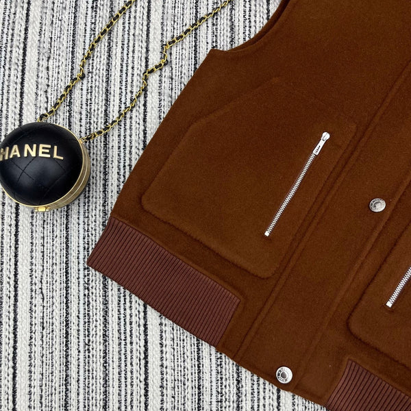 HM Stand-Up Collar Double-Faced Cashmere Brown Vest