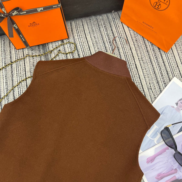 HM Stand-Up Collar Double-Faced Cashmere Brown Vest