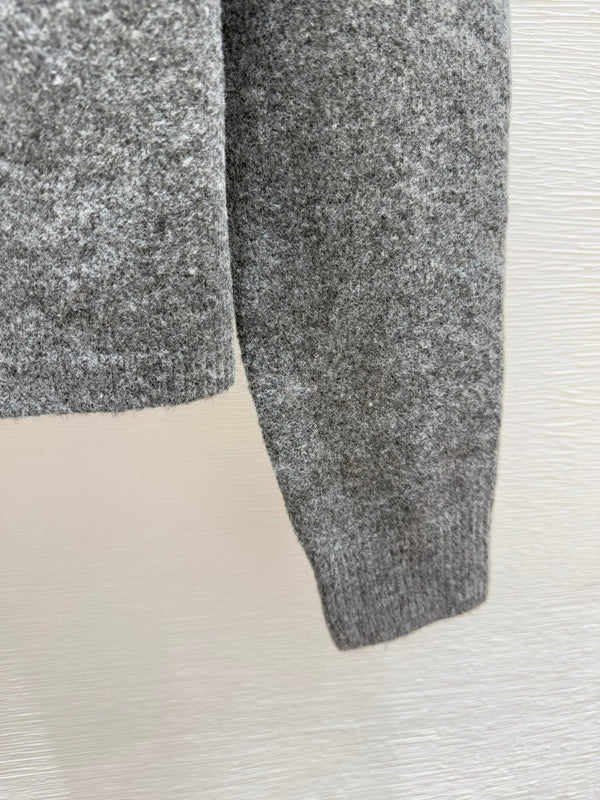 CC 25F Heavy Bow Beaded Round Neck Knit Wool Cashmere Long-Sleeved Cardigan