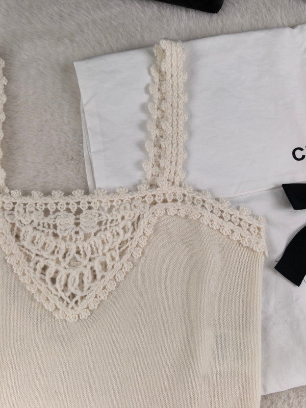 CC Small Crochet Flower Hollow Cream Alpaca Sling