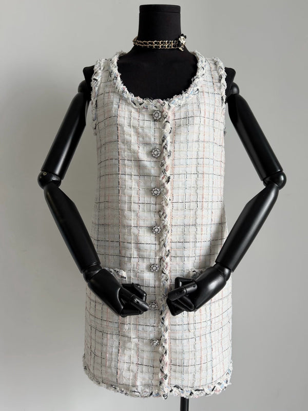 CC 25S Tweed Woven White Vest Dress