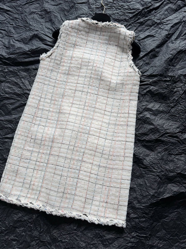 CC 25S Tweed Woven White Vest Dress