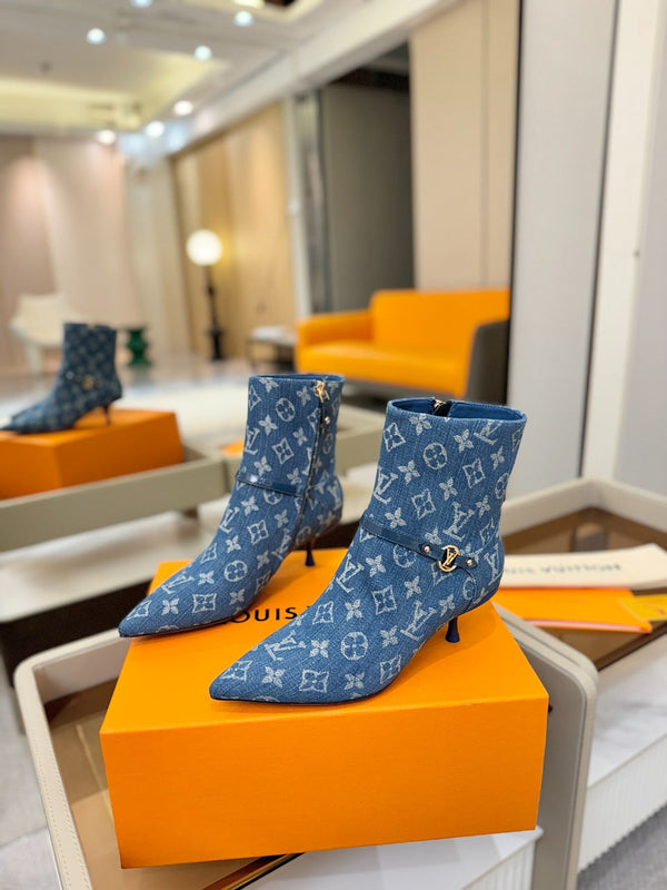 LV 6AM Ankle Boots 55mm Heel Blue Denim 504811