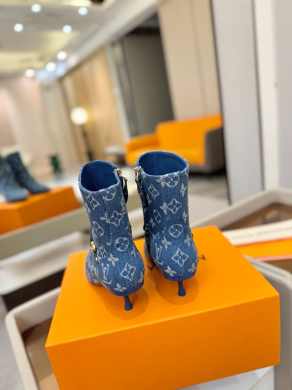 LV 6AM Ankle Boots 55mm Heel Blue Denim 504811