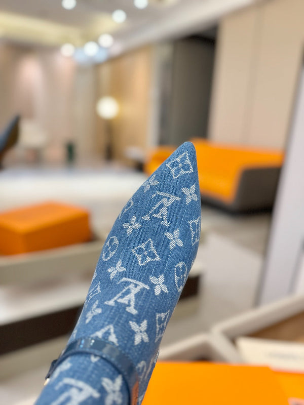 LV 6AM Ankle Boots 55mm Heel Blue Denim 504811