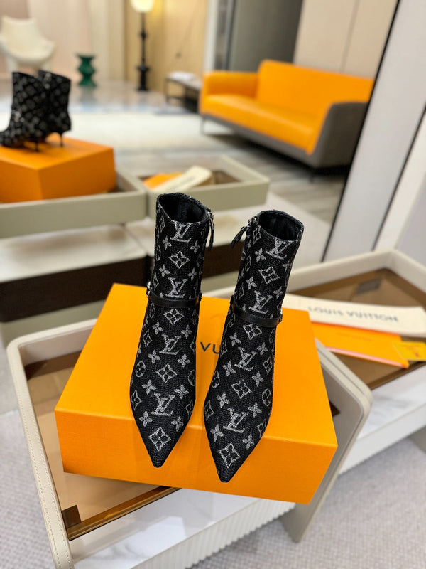 LV 6AM Ankle Boots 55mm Heel Navy Blue Denim 504807