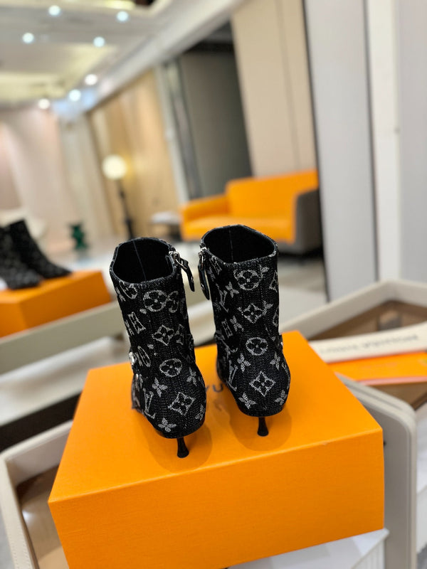 LV 6AM Ankle Boots 55mm Heel Navy Blue Denim 504807