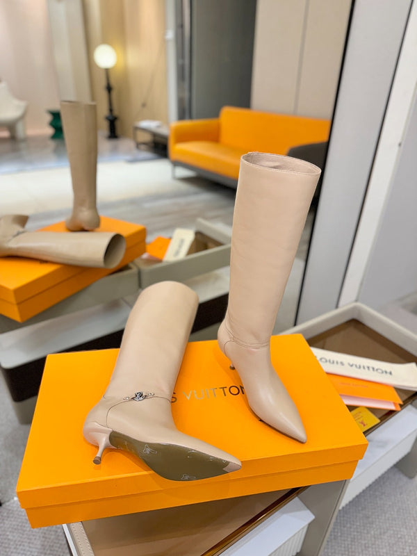 LV 6AM High Boots 55mm Heel Cream Calfskin 504806