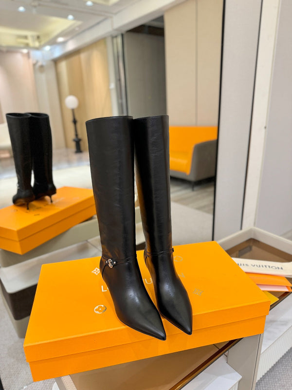 LV 6AM High Boots 55mm Heel Black Calfskin 504805