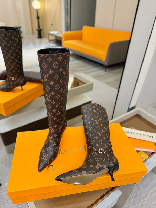 LV 6AM High Boots 55mm Heel Brown Monogram 504804