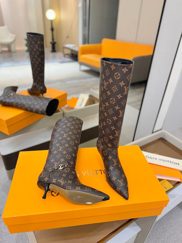 LV 6AM High Boots 55mm Heel Brown Monogram 504804
